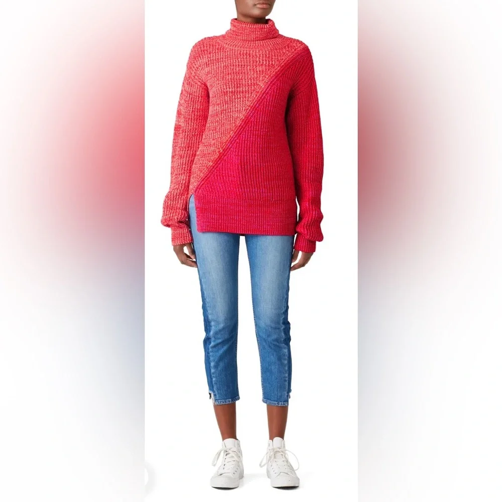 Derek Lam 10 Crosby Bicolor 100% merino wool long line turtleneck sweater $495